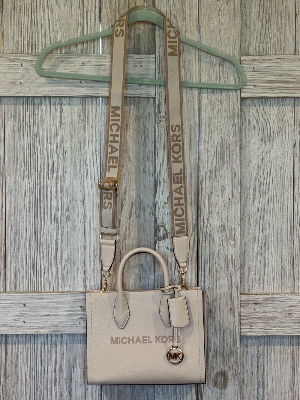 Michael Kors light Cream Small Mirella Satchel with Branded Strap NWT